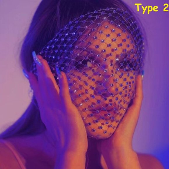 Mesh Rhinestone Face Jewelry Mask Wedding Party Veil Women Full Crystal Shield - Picture 7 of 8